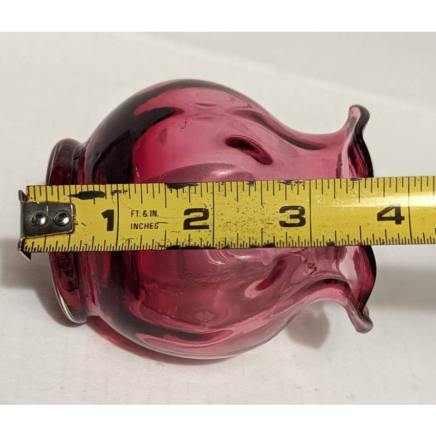 Vintage Pilgrim Cranberry Round Globe Miniature Vase Pitcher Clear Handle Pink