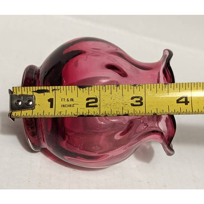 Vintage Pilgrim Cranberry Round Globe Miniature Vase Pitcher Clear Handle Pink