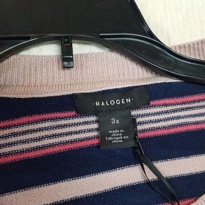 NEW Halogen Front Button Cardigan Sweater Crew Neck Long Sleeve Multi Striped 3X