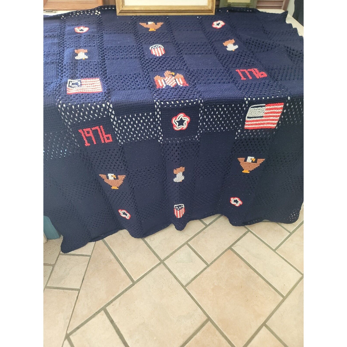 AMERICAN bicentennial freedom Crochet Afghan Throw Blanket 58”X 64” Beautiful