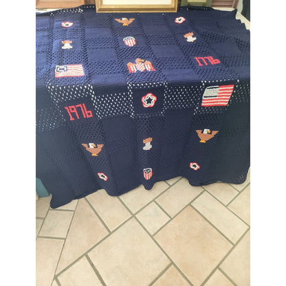 AMERICAN bicentennial freedom Crochet Afghan Throw Blanket 58”X 64” Beautiful
