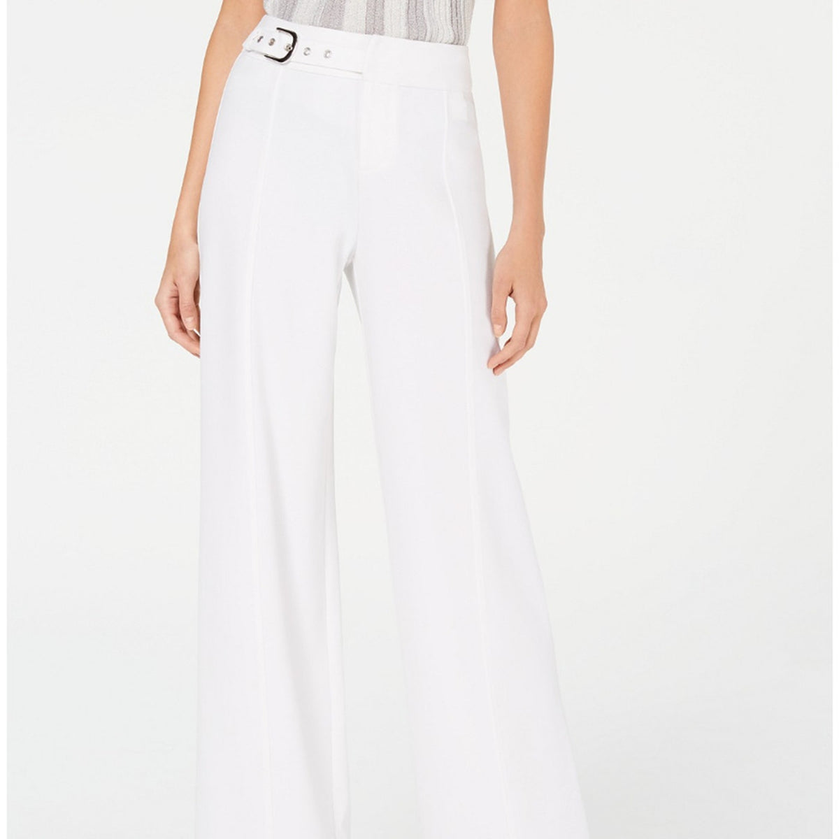 INC Side Belt Wide Leg Regular Pants High Rise Washed White 8P Ivory NEW Petite