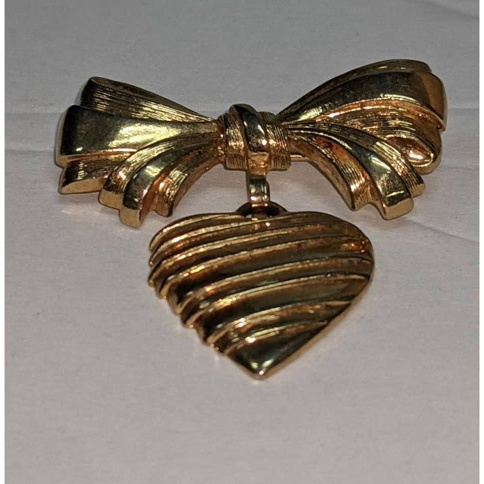 Vintage Avon Mother's Day Heart Bow Brooch I Love You Mother Engraved