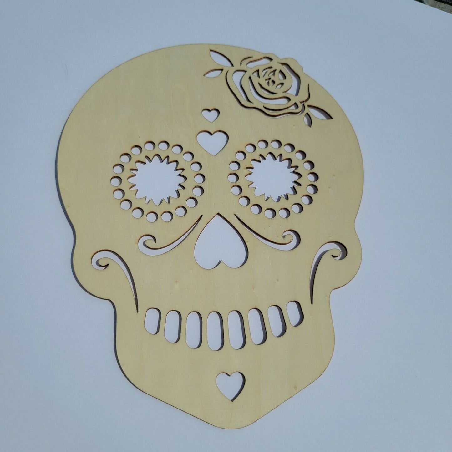 12" tall Halloween Laser Cut Wood Skull Day Of The Dead NEW Dia de los Muertos