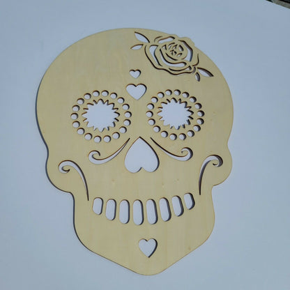 12" tall Halloween Laser Cut Wood Skull Day Of The Dead NEW Dia de los Muertos