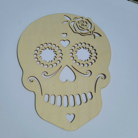12" tall Halloween Laser Cut Wood Skull Day Of The Dead NEW Dia de los Muertos