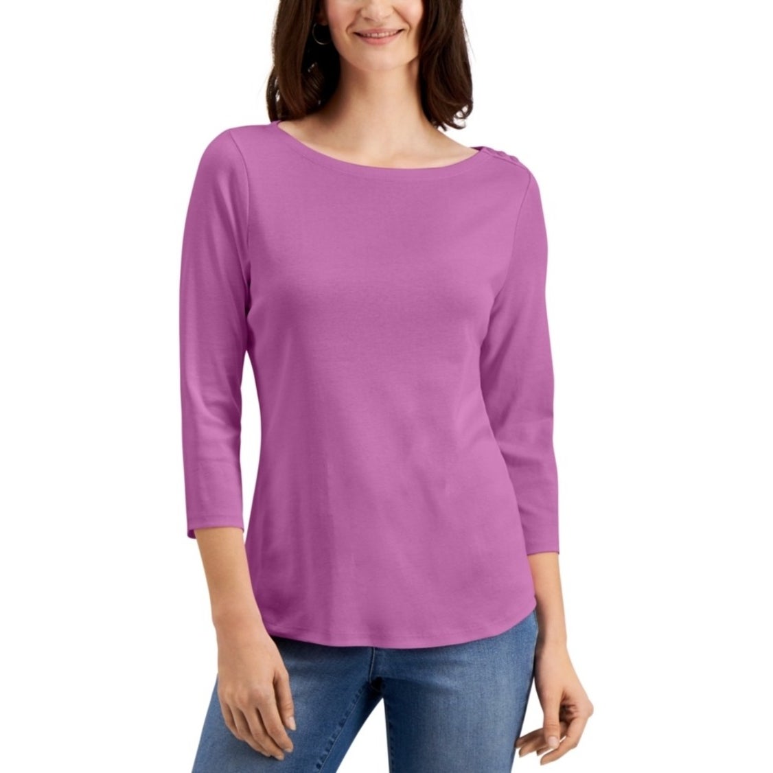 Charter Club Boat-Neck Shoulder-Button Blouse Top 3/4 Sleeve Purple XS SUMMER