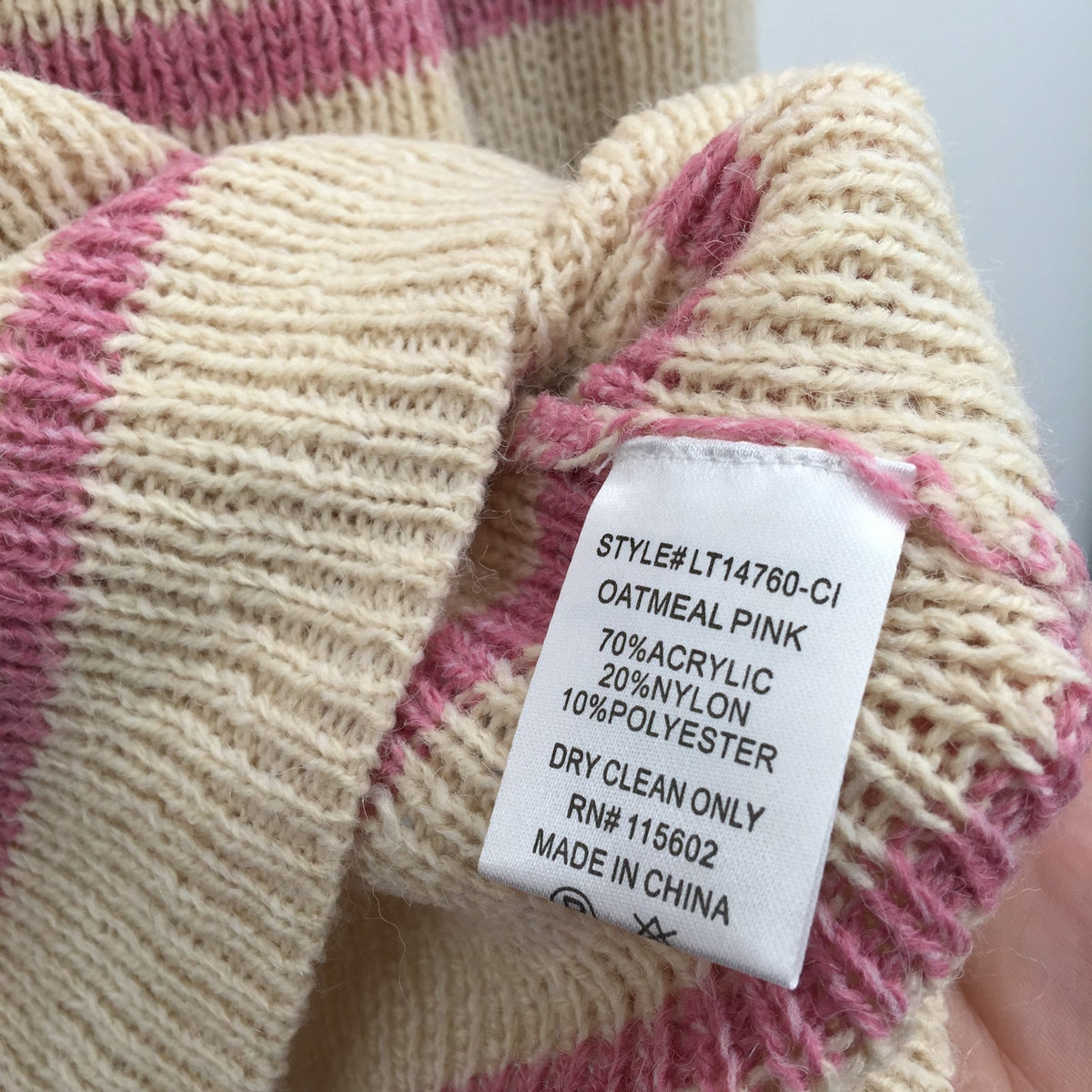 Lush Mock Neck Long Sleeve Pullover Sweater Striped Oatmeal Size Medium
