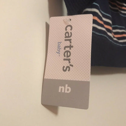 NWT Carters New Born Baby Unisex Stripes Blue Jacket Hoodie Front full Zipper
