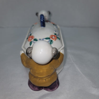 Takahashi San Francisco Japanese Figures Holding Signed Porcelain Box Incense