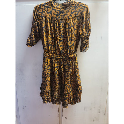 NICHOLAS Leopard Print Neck Tie MINI Flare Ruffle Dress SIZE 4 Blk/brown NEW