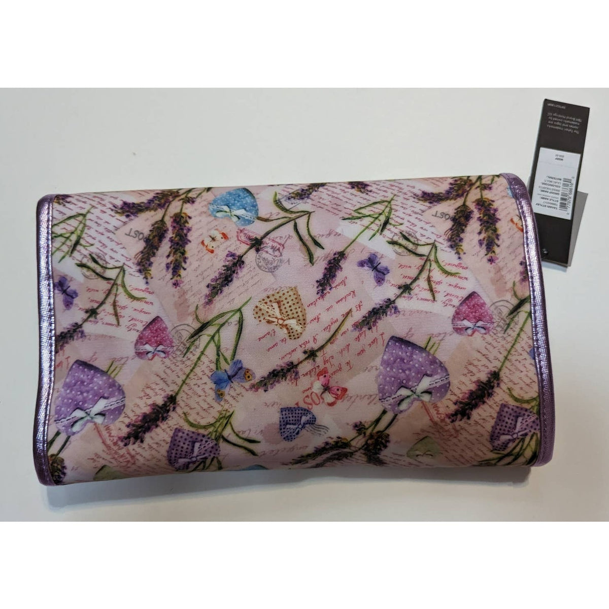 Tahari Lilac Sweethearts Hanging Travel Fold Up Toiletry Case Bag Clear Plastic