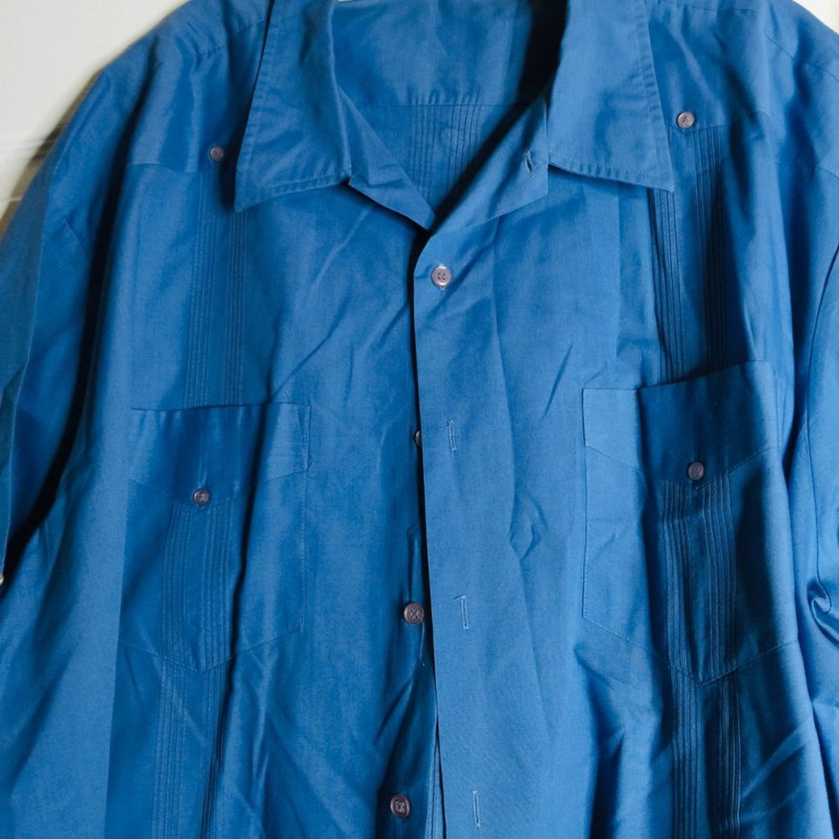Lot 2 Shirt Guayabera Supreme Button Down Shirts White and Dark Blue Size 3X Men