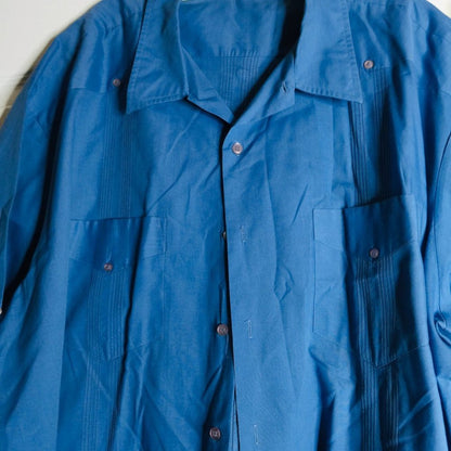Lot 2 Shirt Guayabera Supreme Button Down Shirts White and Dark Blue Size 3X Men