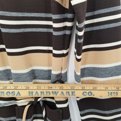 Vintage Brown Striped PolyBlend Long Sleeve Dress Chain Belt No Tags gogo MOD