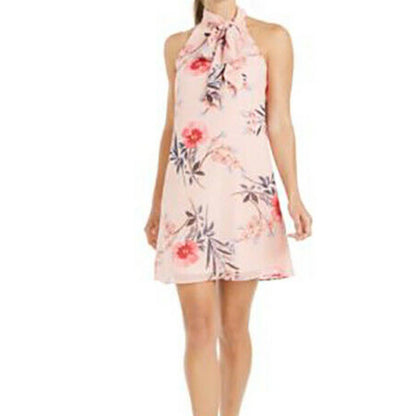 Vince Camuto Floral-Print Halter neck summer Dress Sleeveless Pink Multicolor 6