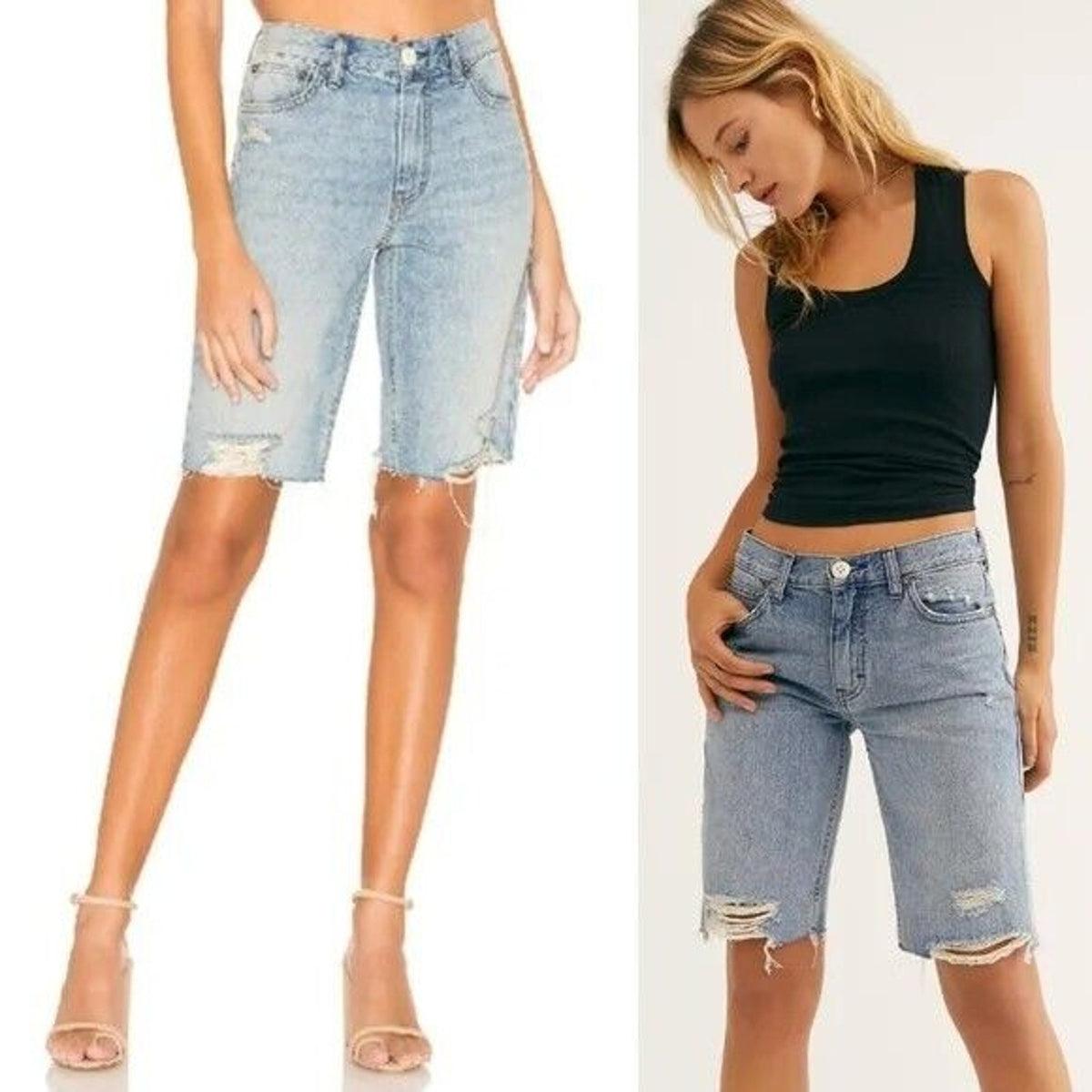 We The Free Denim Bermuda Jean Shorts Size 24 US/2 UK East End Dusk Blue NWT