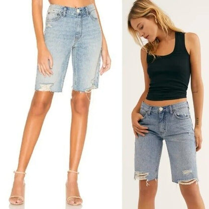 We The Free Denim Bermuda Jean Shorts Size 24 US/2 UK East End Dusk Blue NWT