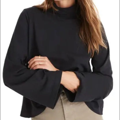 Madewell NWT Black Wide Sleeve Uneven Neck Sweater Size Small
