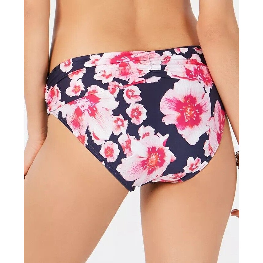 DKNY NWT Navy Floral Print Fold-Over Bikini Swim Bottom Size Large