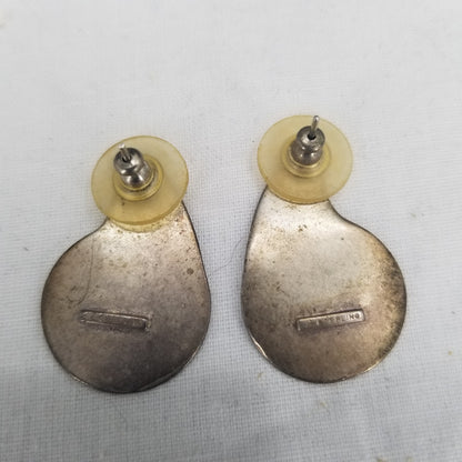 Vintage Sterling Silver Sea Shell Nautical Post Earrings Cut Metal
