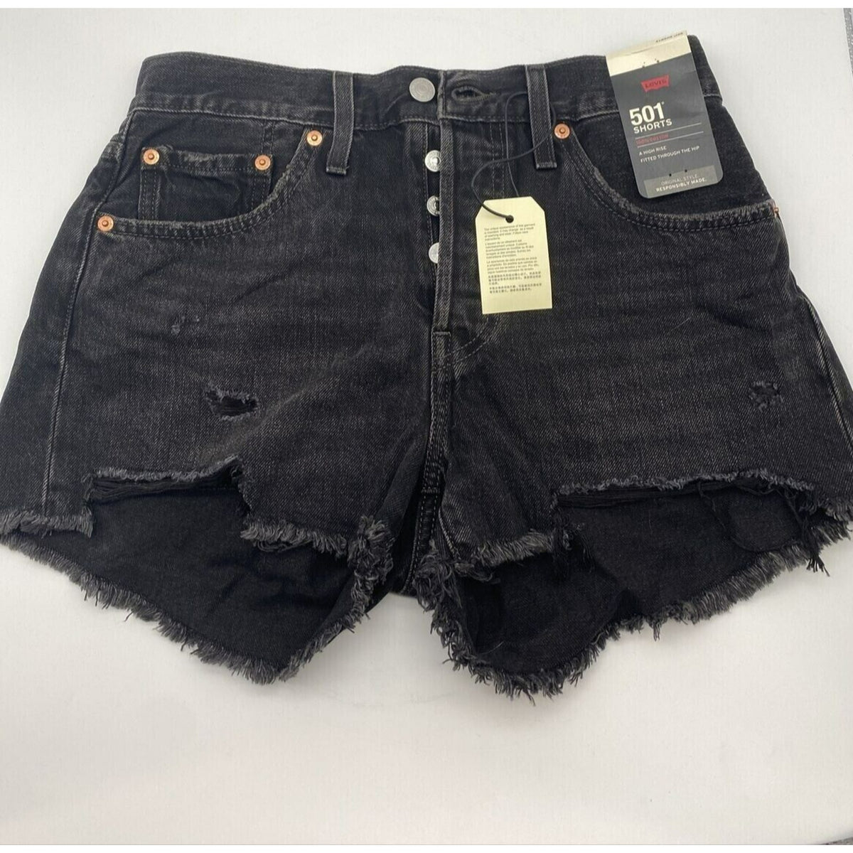 Levi's 501 Women Original Denim High Rise Shorts Button Fly Size 33 in Black NWT