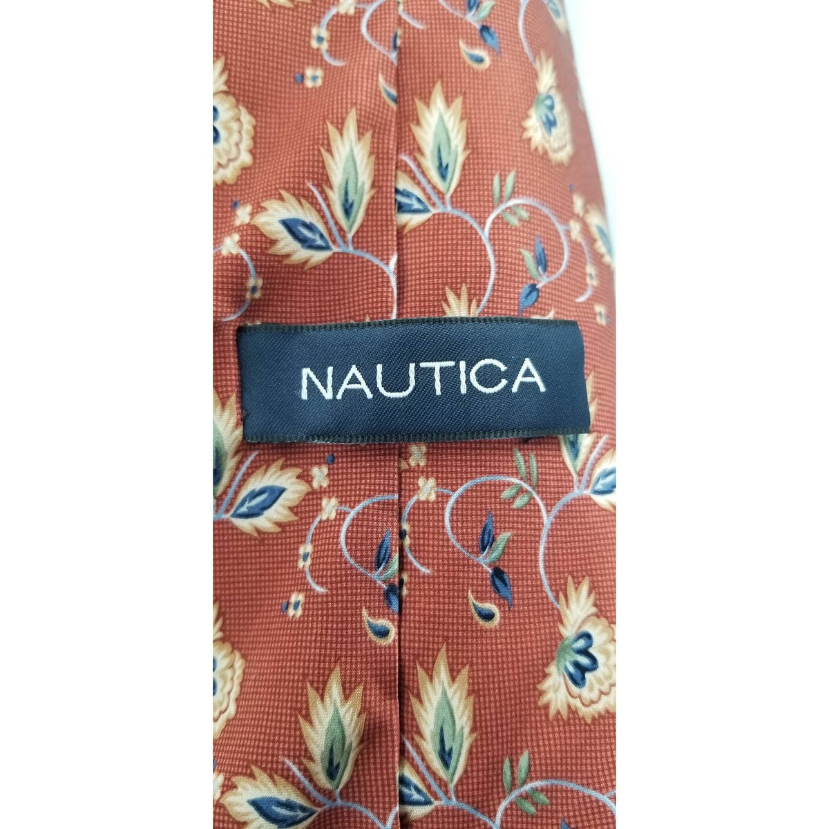 Nautica Vintage Mens Silk Neck Tie 58" Orange Floral 80s 90s wide