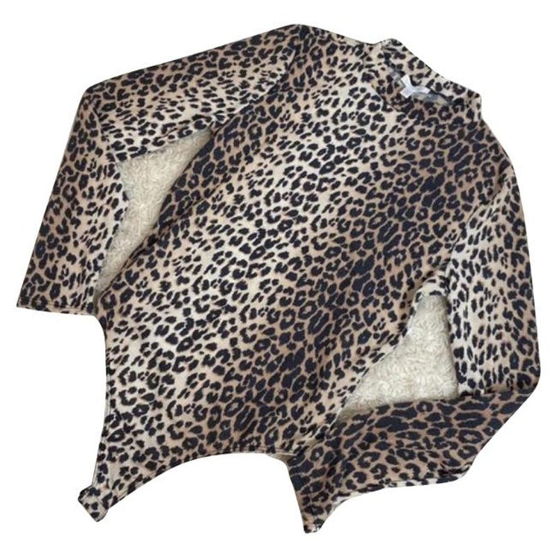 Abound NWT Tan Ribbed Mock Neck Leopard Long sleeve Bodysuit XS NEW Casual