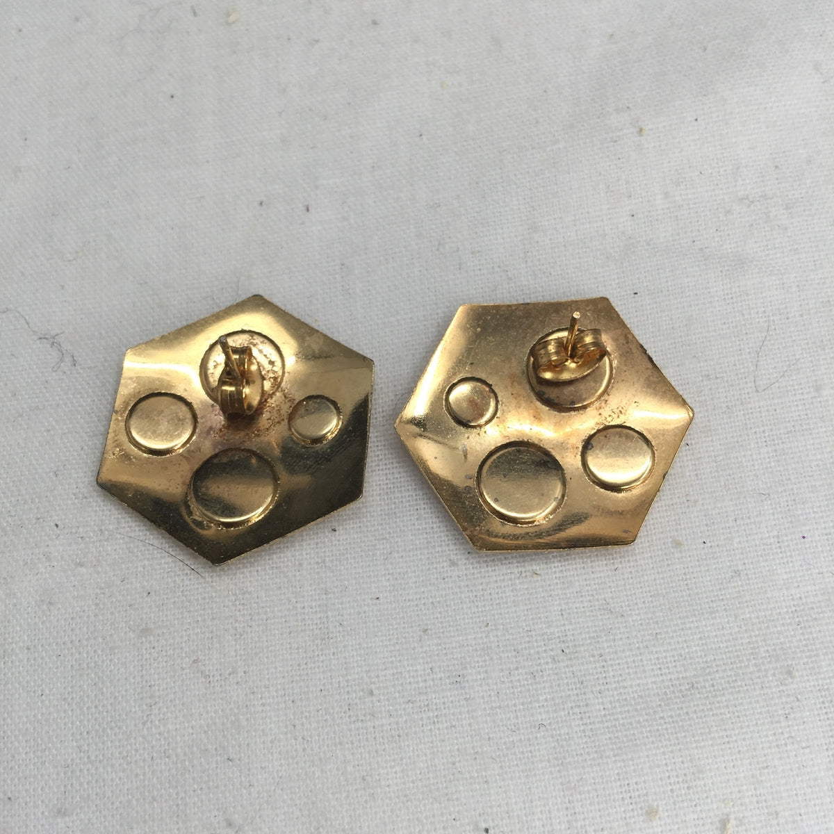 Vintage Golden Post Earrings Costume Jewelry Green Sparkle Post Huggies