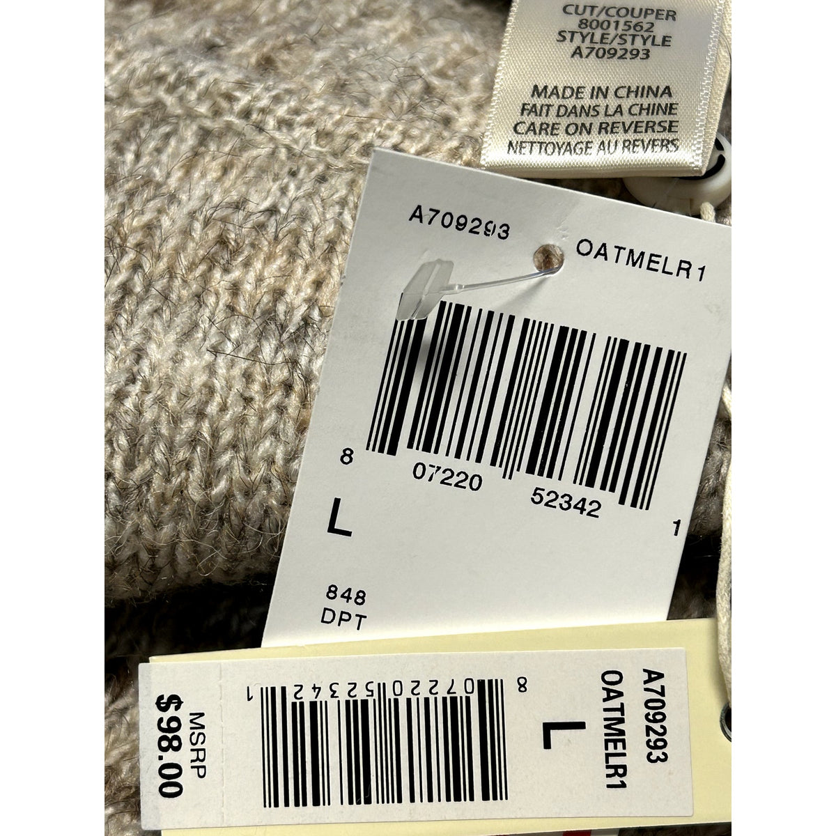 Max Studio NWT Oatmeal Melange Hi-Low Drop Shoulder Pullover Sweater extra Large