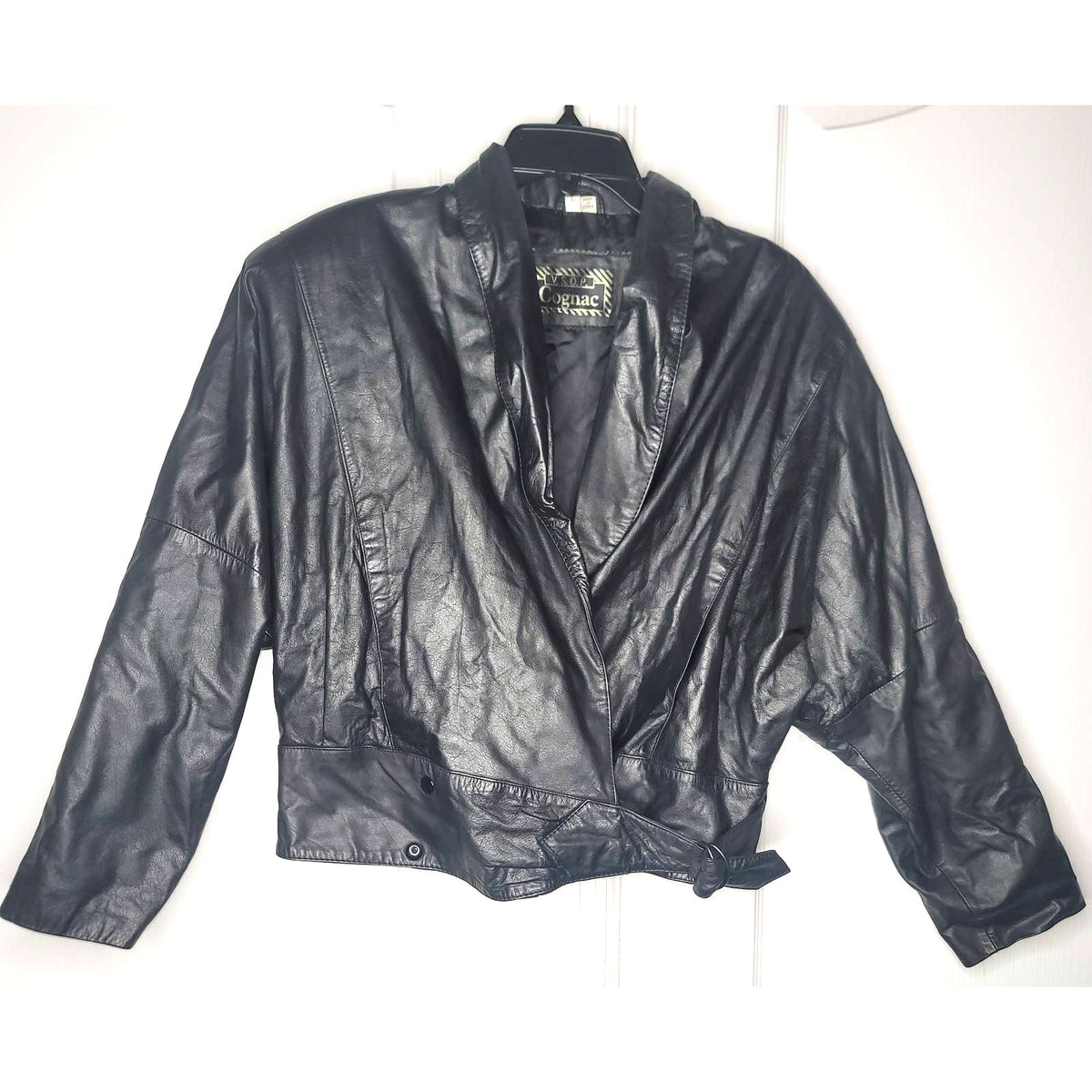 V.S.O.P. COGNAC 100% Large Leather Black Jacket Soft pockets Bolero Cropped Vtg.