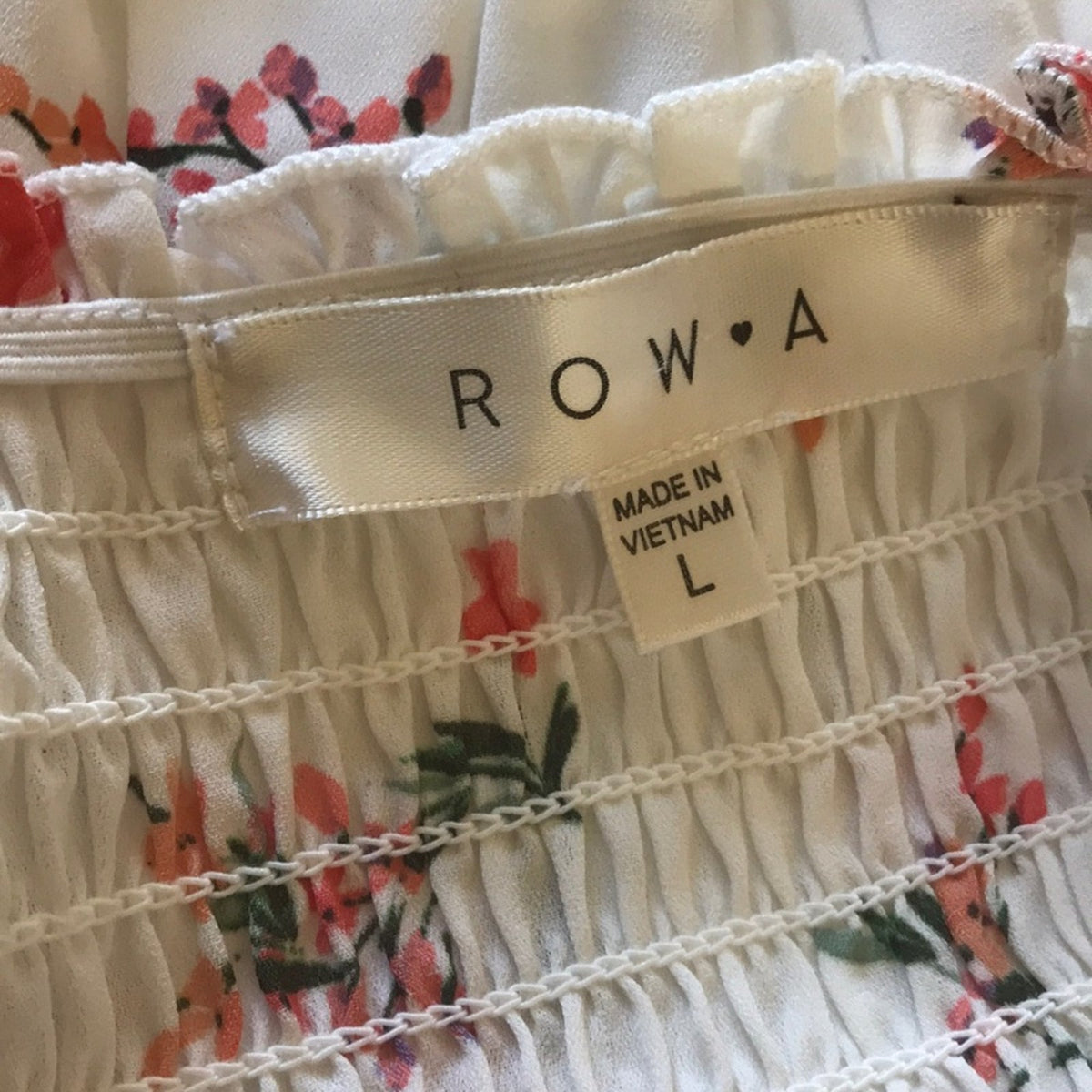 Row A Floral Smocked Bodice Midi Dress casual Large Summer side slit butterfly