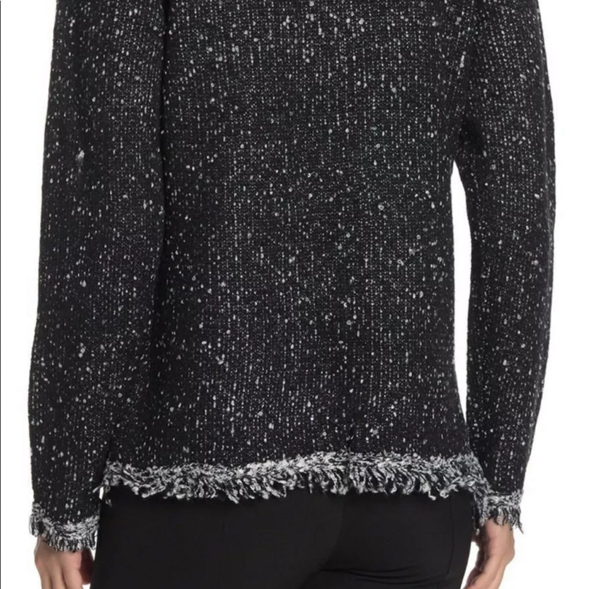 Max Studio Black Grey Marled Knit Frayed Sweater Size XSmall
