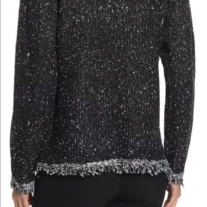 Max Studio Black Grey Marled Knit Frayed Sweater Size XSmall