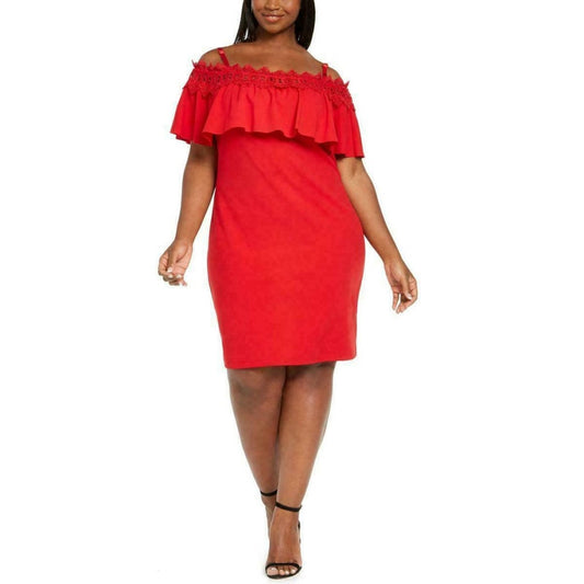 Bcx Stretch Party Cocktail Bodycon Dress Off-Shoulder Back Zipper Red Size 2X