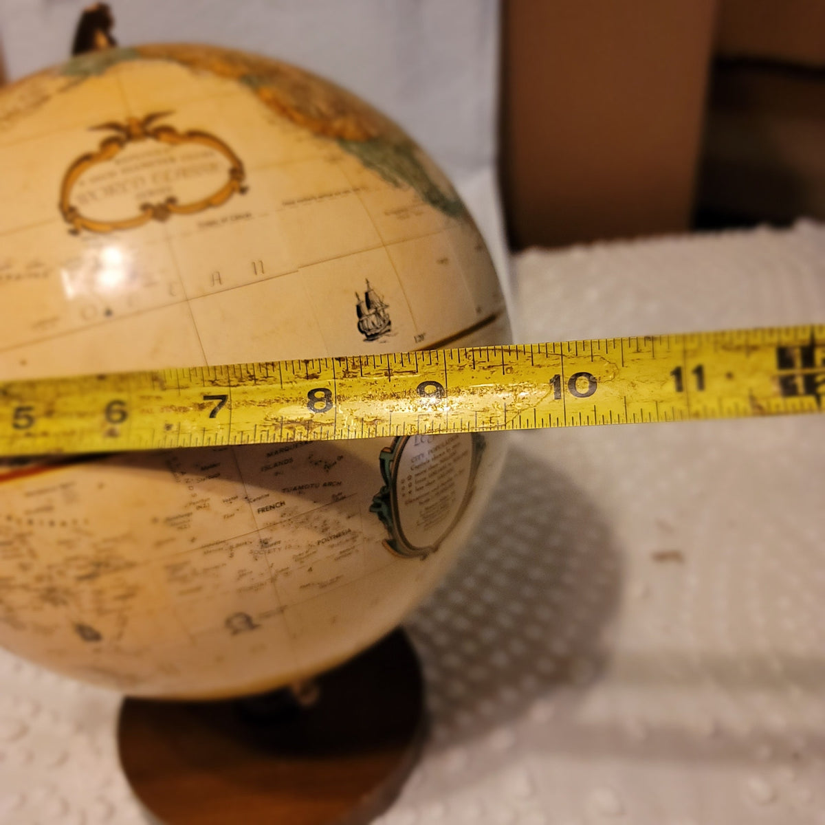 Replogle spins 9" Globe World Classic Wood base cream background map office school