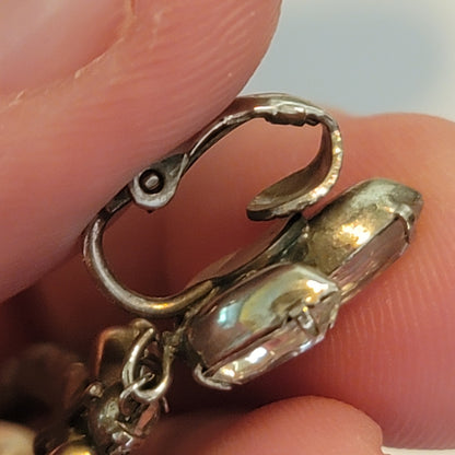Vintage Faux rhinestones pearl drop pierced earrings dangle Clip On