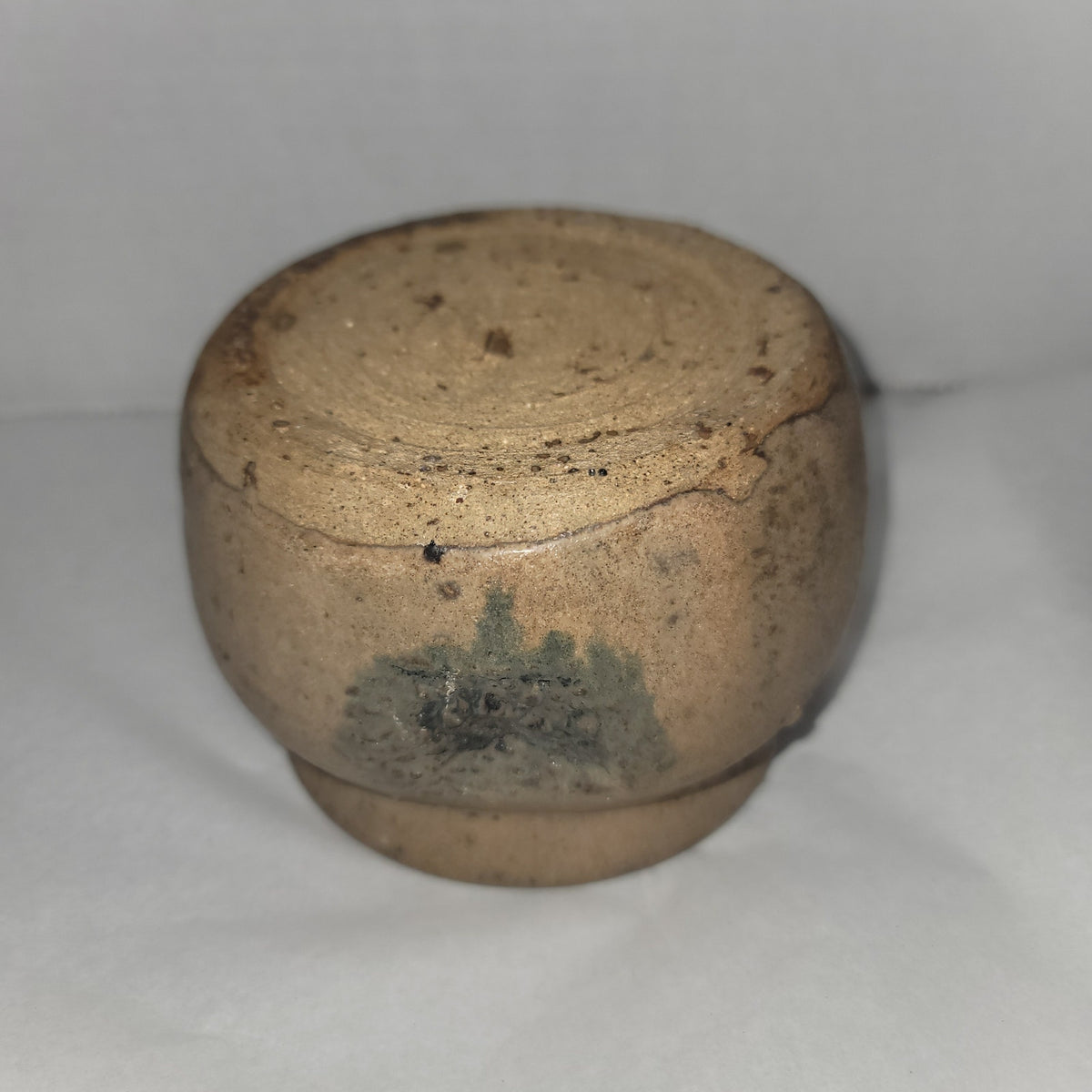 Earthenware candle holder brown blue hand thrown pottery ball bell shape UNIQUE