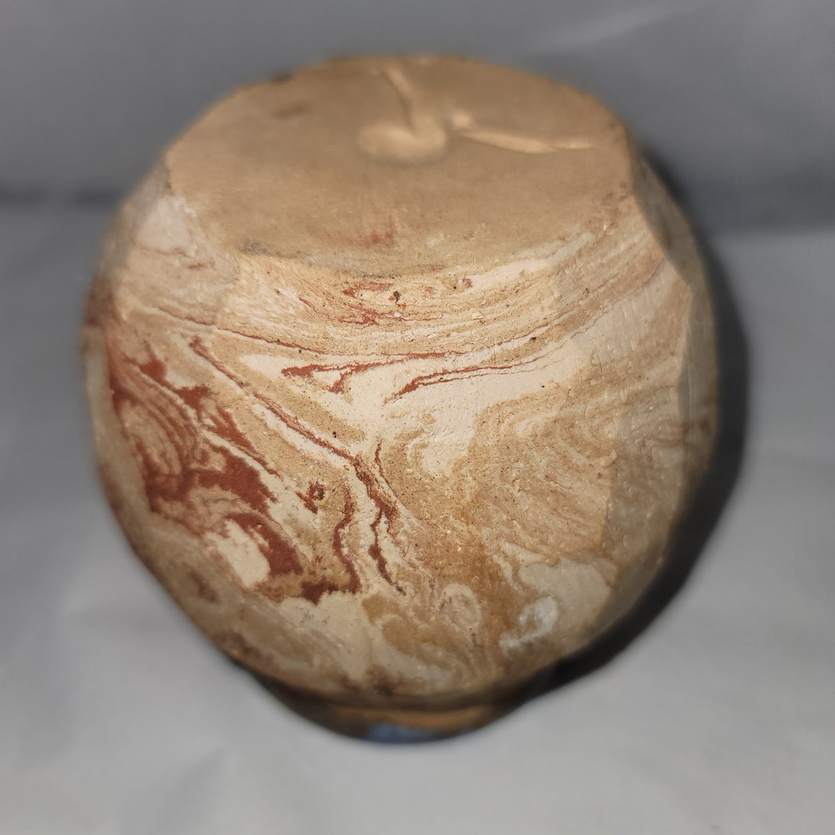 Art pottery clay vase shell imprinted earth tones Blue glaze Inside 4" handmade