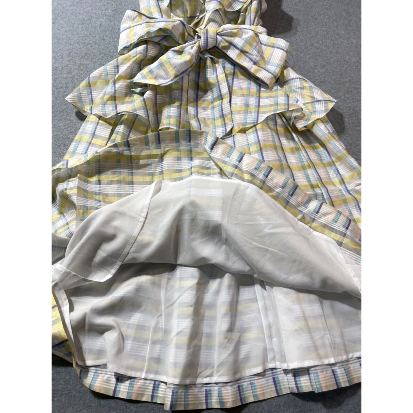 Halogen Atlantic-Pacific Organza Ruffle Dress Sz Small Pastel Plaid NWT
