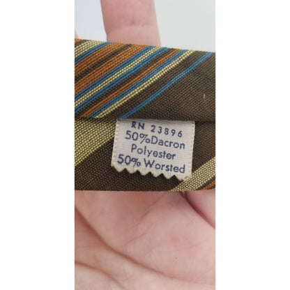 Towncraft Vintage WIDE  Mens Neck Tie 54" Green Striped Wool Blend Penneys