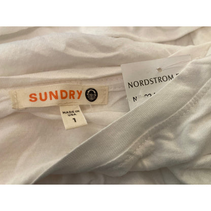 Sundry Ruffle Shoulder Scoop Neck Top Size 1/Small White NWT Made in USA
