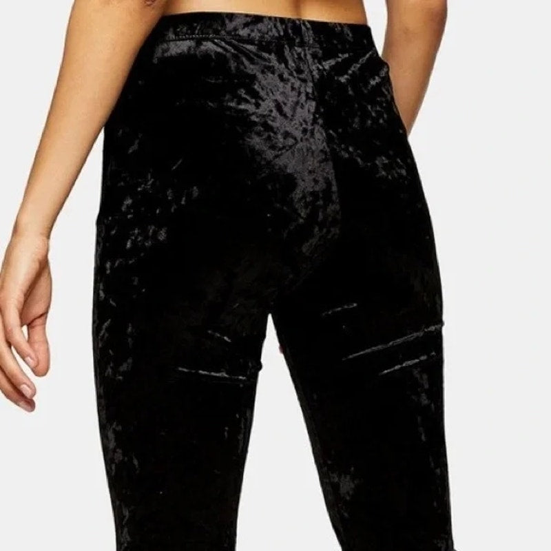 Topshop Womens Soft Crushed Velvet Knit Pull On Flare Leg Pants Size 8 Black NWT