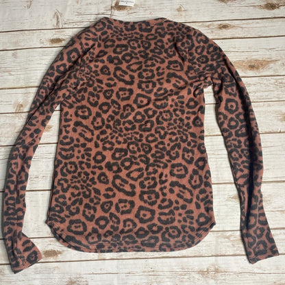 Socialite Rust Black Animal print NEW medium fleece top Henley long sleeves SOFT