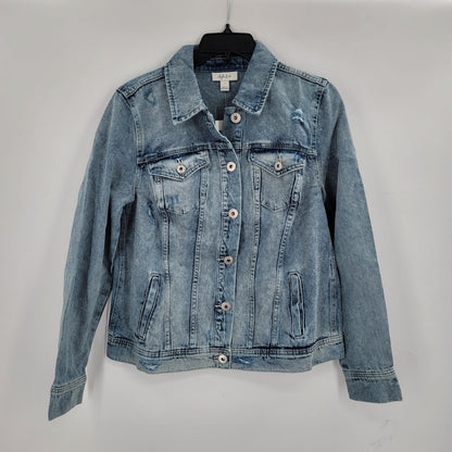 Style & Co NEW Duchess distressed Destructed Denim Jean Jacket Small