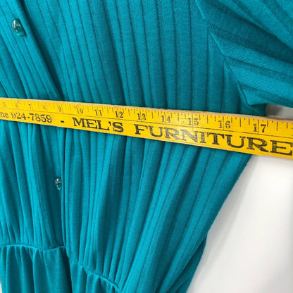 Willow Ridge VINTAGE Belted Button Up Wide Ribbed Teal Dress Size 12