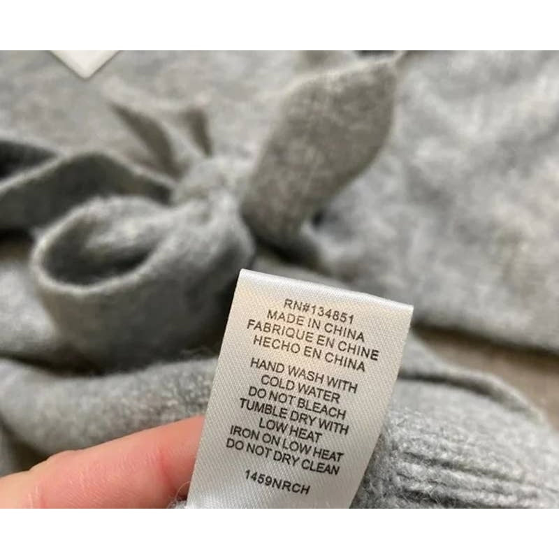 WAYF Tie Waist Mock Neck Pullover Knit Sweater Size Medium Light Grey NWT