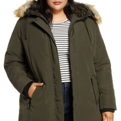 NEW Sam Edelman Faux Fur Trim Down Parka Coat Size 2 XL