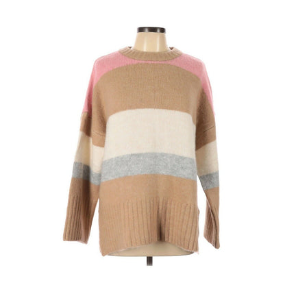 Topshop Supersoft Stripe Sweater Long Sleeve Crew Neck Color Blocked Tan US 8-10