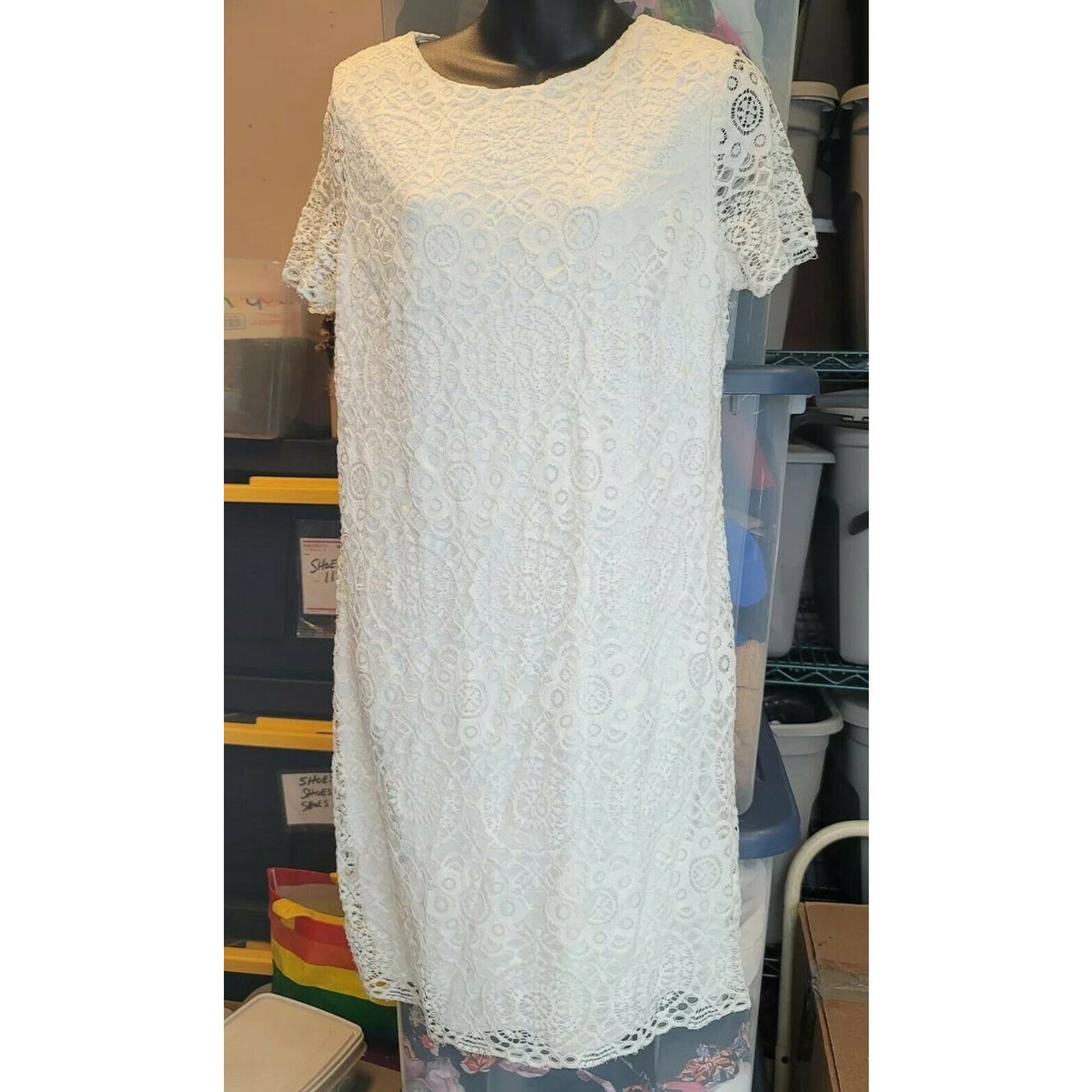 Laundry By Shelli Segal Lace Cap Sleeve Cocktail Dress Back Zip White Size 12